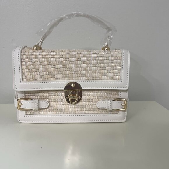 Neiman Marcus Beige Gold Hardware Straw Woven Crossbody Bag - Picture 4 of 5